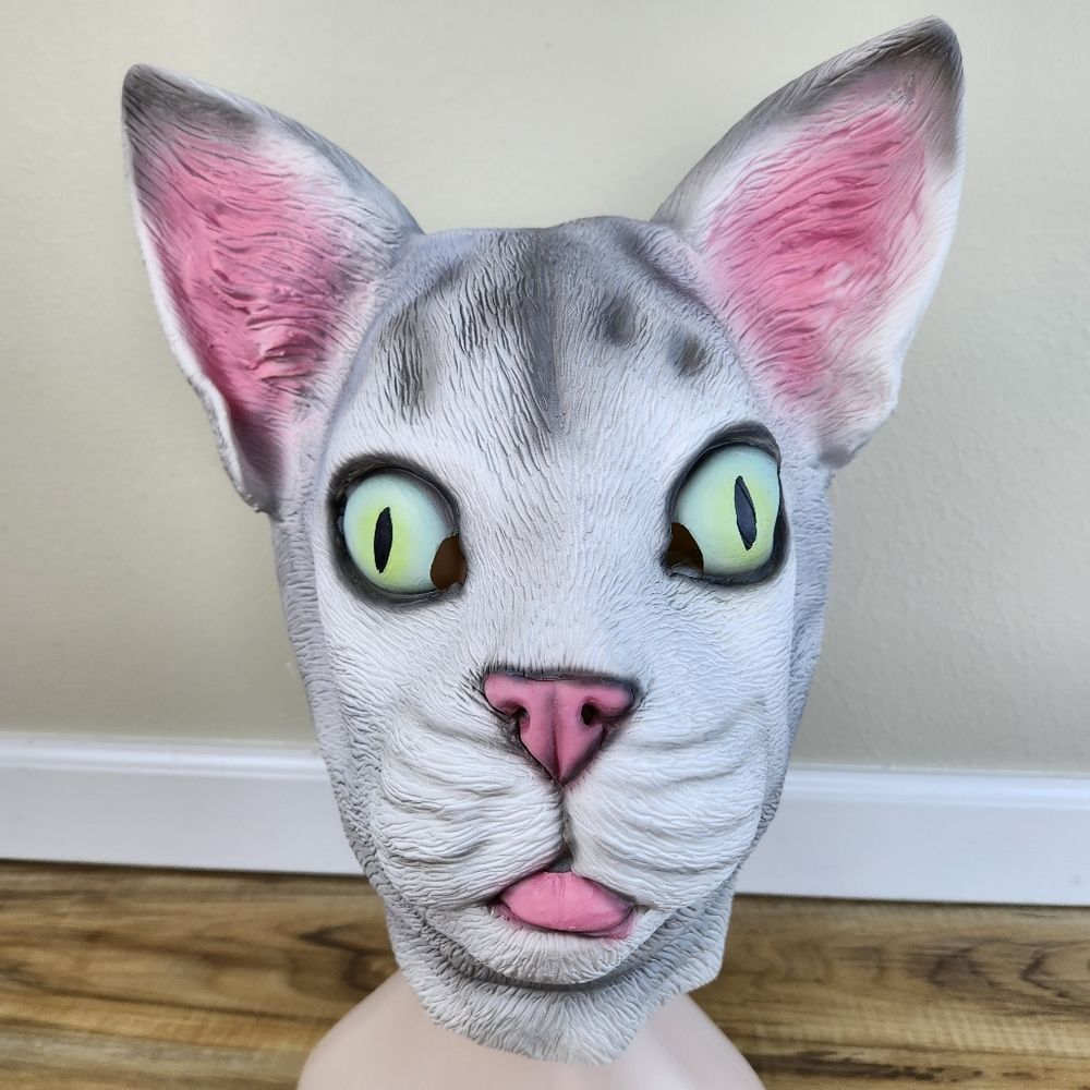 🔸️NWOT Gray Cat Novelty Latex Full Head Costume Mask